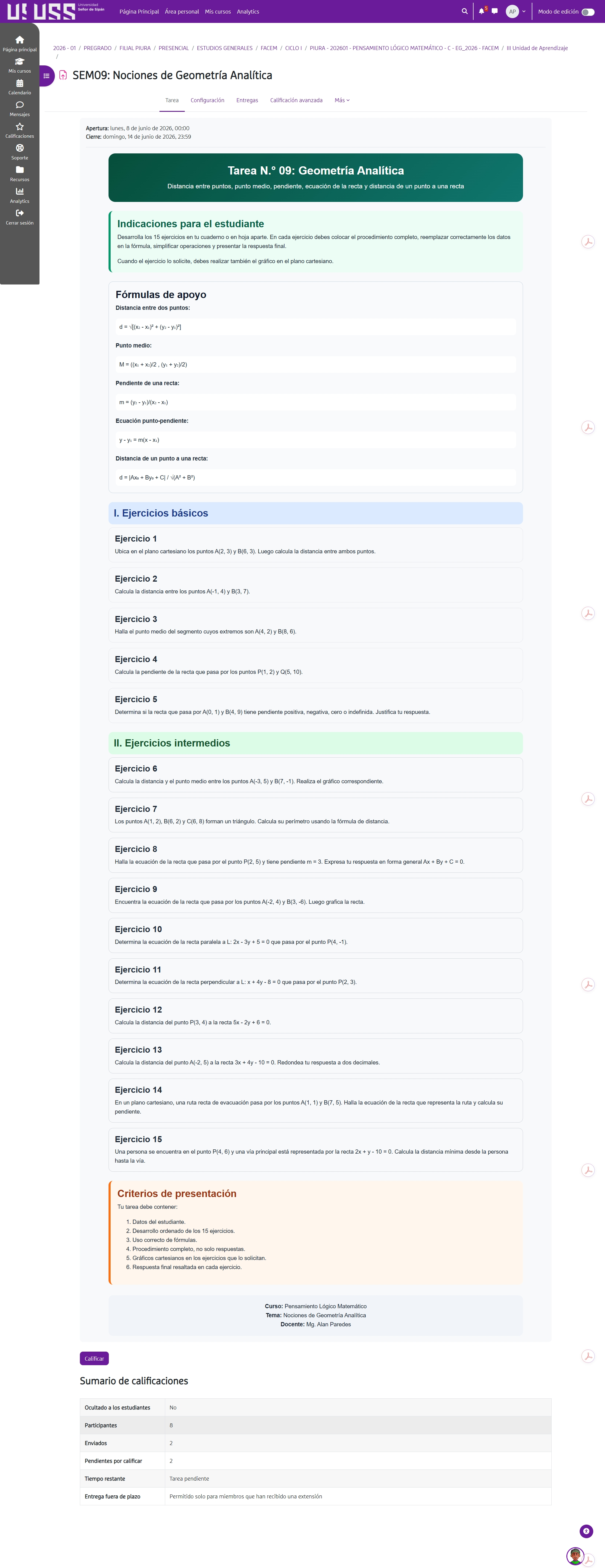 Resumen de calificaciones de una tarea